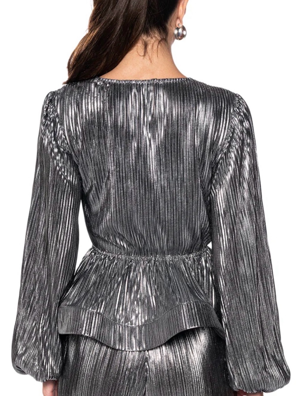 AKIRA Metallic Silver Pleated Wide-Leg Trousers(Medium)and Top(Small) - Picture 4 of 4